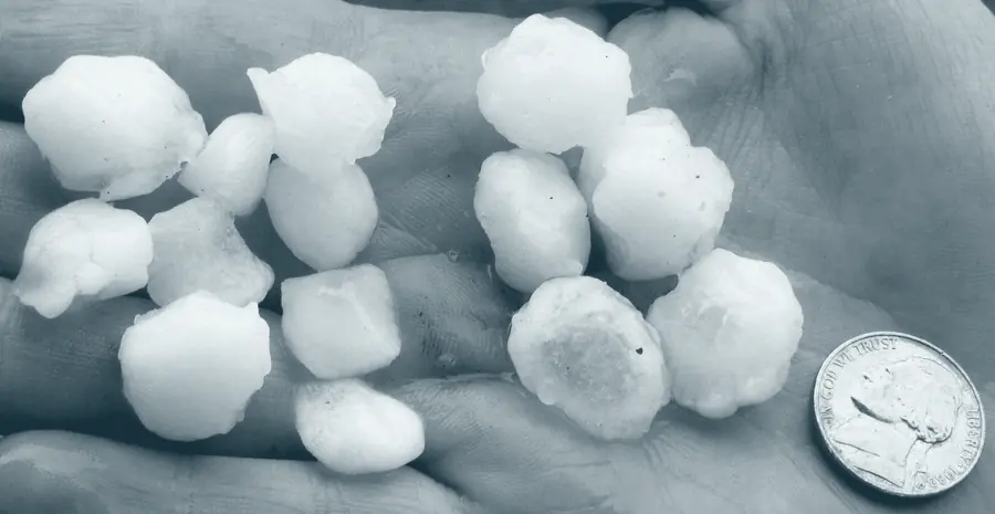 Hailstones held in an open hand